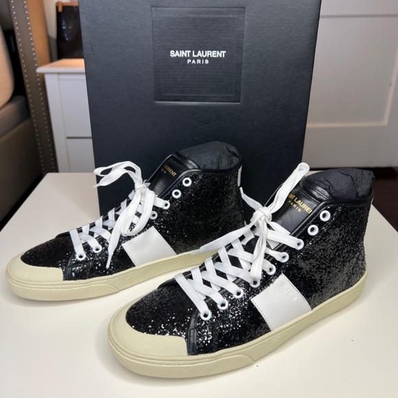 Saint Laurent Black Glittered SL/37 Court Classic Sneakers Size 8 - Picture 8 of 13